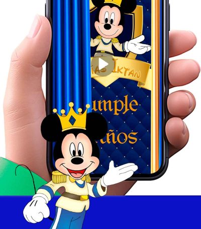 Es momento de sorprender a tus invitados con esta video invitación digital web de mickey mouse rey para cumpleaños, sin o con botones interactivos en la invitación digital.