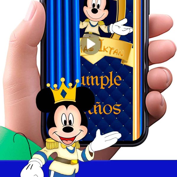 Es momento de sorprender a tus invitados con esta video invitación digital web de mickey mouse rey para cumpleaños, sin o con botones interactivos en la invitación digital.