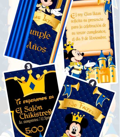 Es momento de sorprender a tus invitados con esta video invitación digital web de mickey mouse rey para cumpleaños, sin o con botones interactivos en la invitación digital.