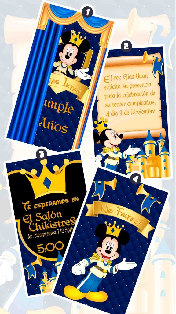 Es momento de sorprender a tus invitados con esta video invitación digital web de mickey mouse rey para cumpleaños, sin o con botones interactivos en la invitación digital.