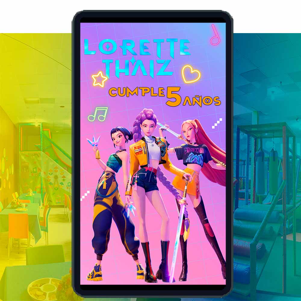 Es momento de sorprender a tus invitados con esta video invitación digital web de kpop demon hunters para cumpleaños, sin o con botones interactivos en la invitación digital.