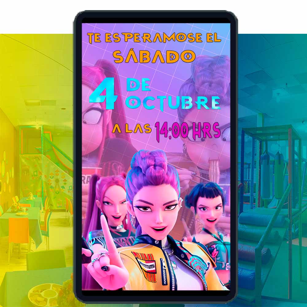 Es momento de sorprender a tus invitados con esta video invitación digital web de kpop demon hunters para cumpleaños, sin o con botones interactivos en la invitación digital.
