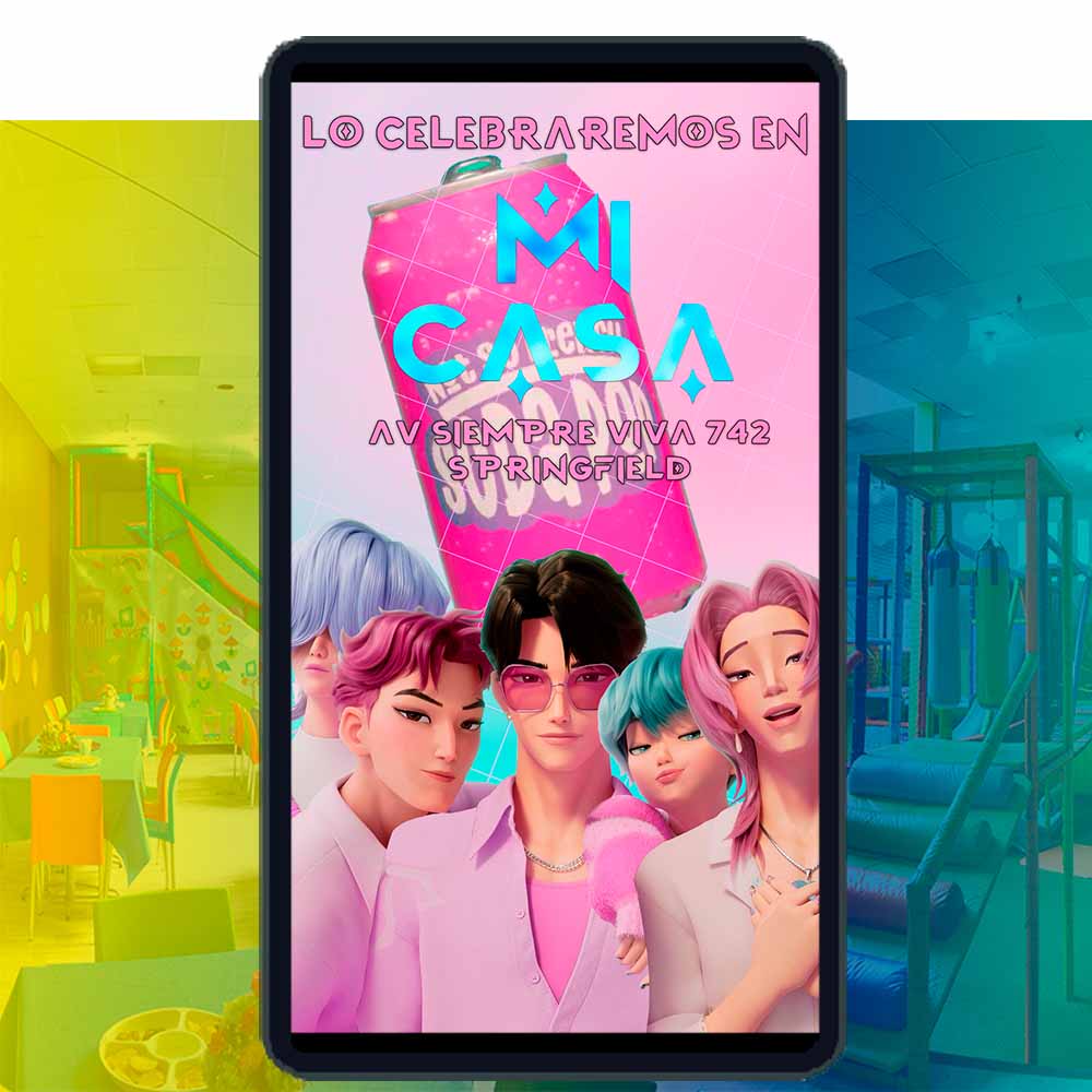 Es momento de sorprender a tus invitados con esta video invitación digital web de kpop demon hunters para cumpleaños, sin o con botones interactivos en la invitación digital.