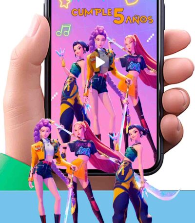 Es momento de sorprender a tus invitados con esta video invitación digital web de kpop demon hunters para cumpleaños, sin o con botones interactivos en la invitación digital.