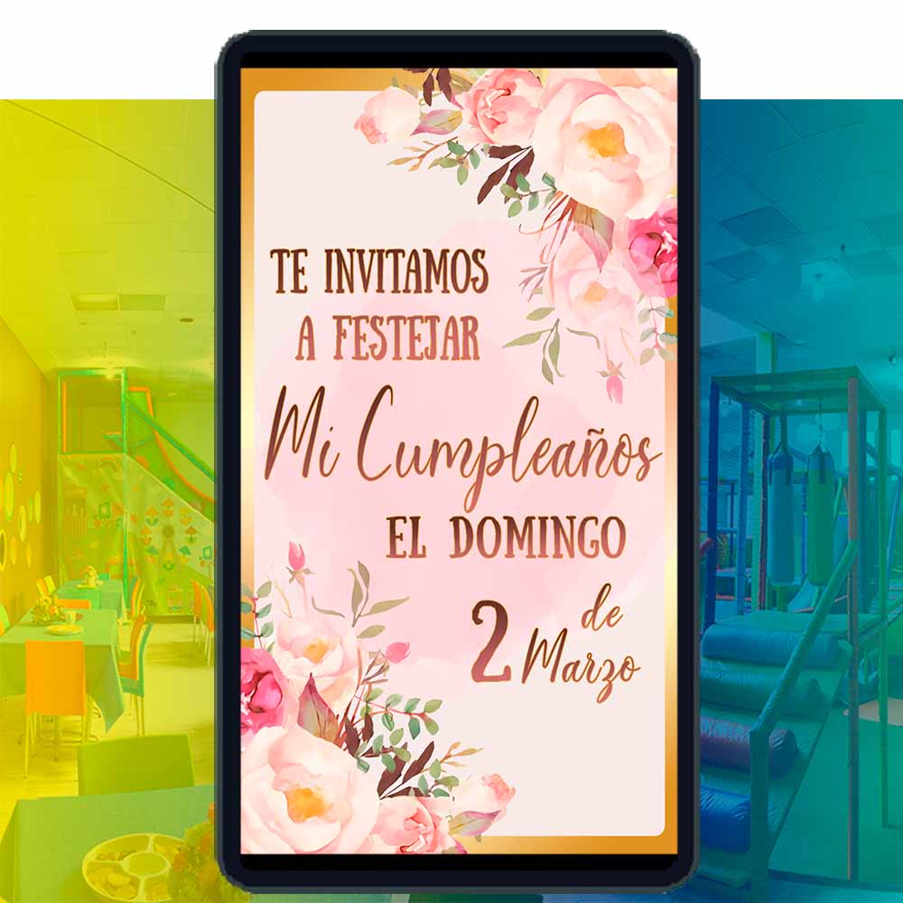 Es momento de sorprender a tus invitados con esta video invitación digital web floral dorado para fiesta temática, sin o con botones interactivos en la invitación digital.