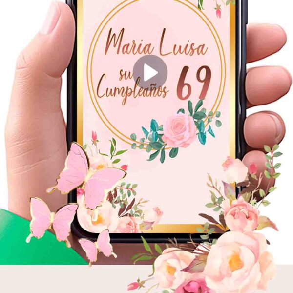 Es momento de sorprender a tus invitados con esta video invitación digital web floral dorado para fiesta temática, sin o con botones interactivos en la invitación digital.