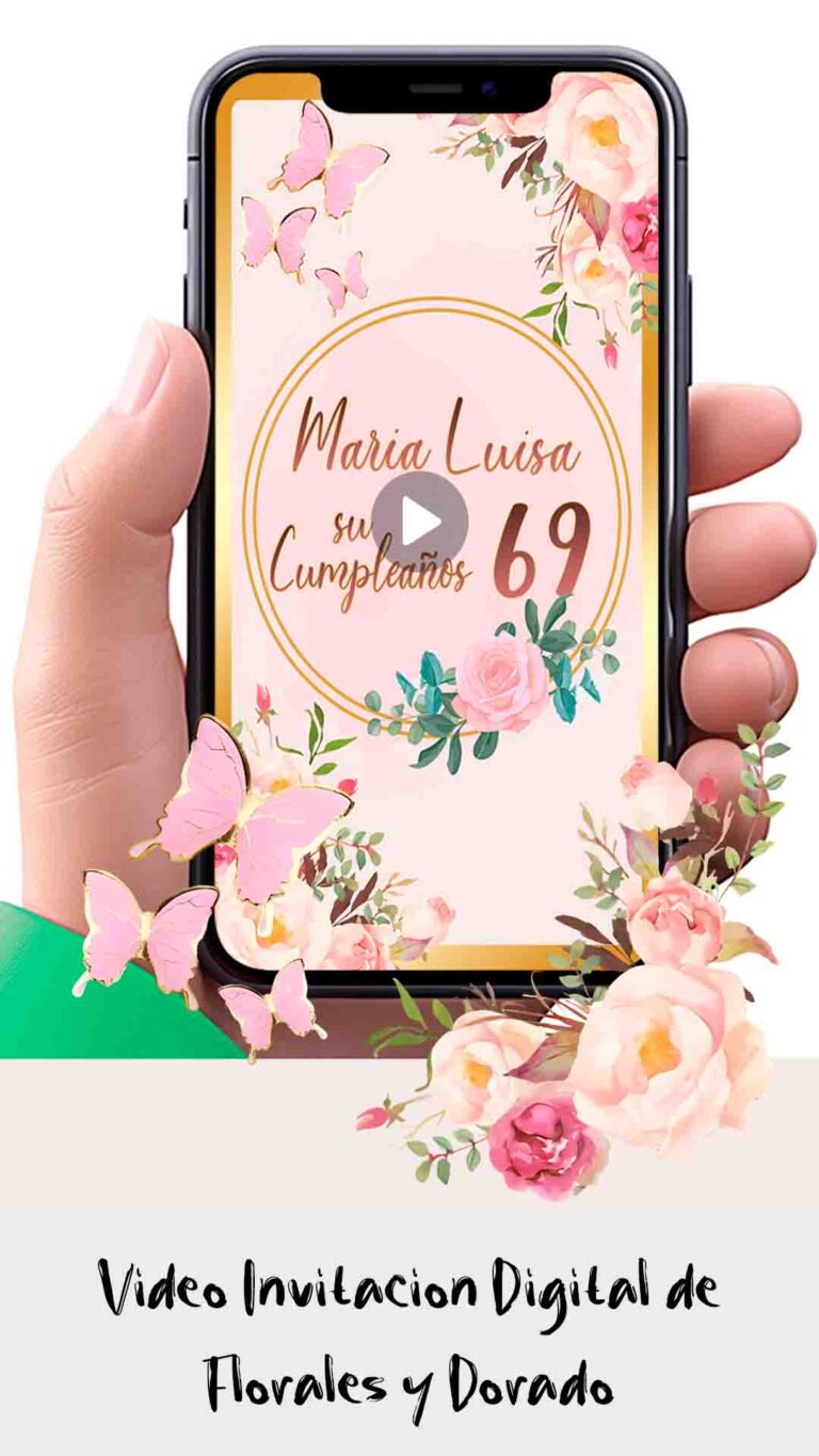 Es momento de sorprender a tus invitados con esta video invitación digital web floral dorado para fiesta temática, sin o con botones interactivos en la invitación digital.