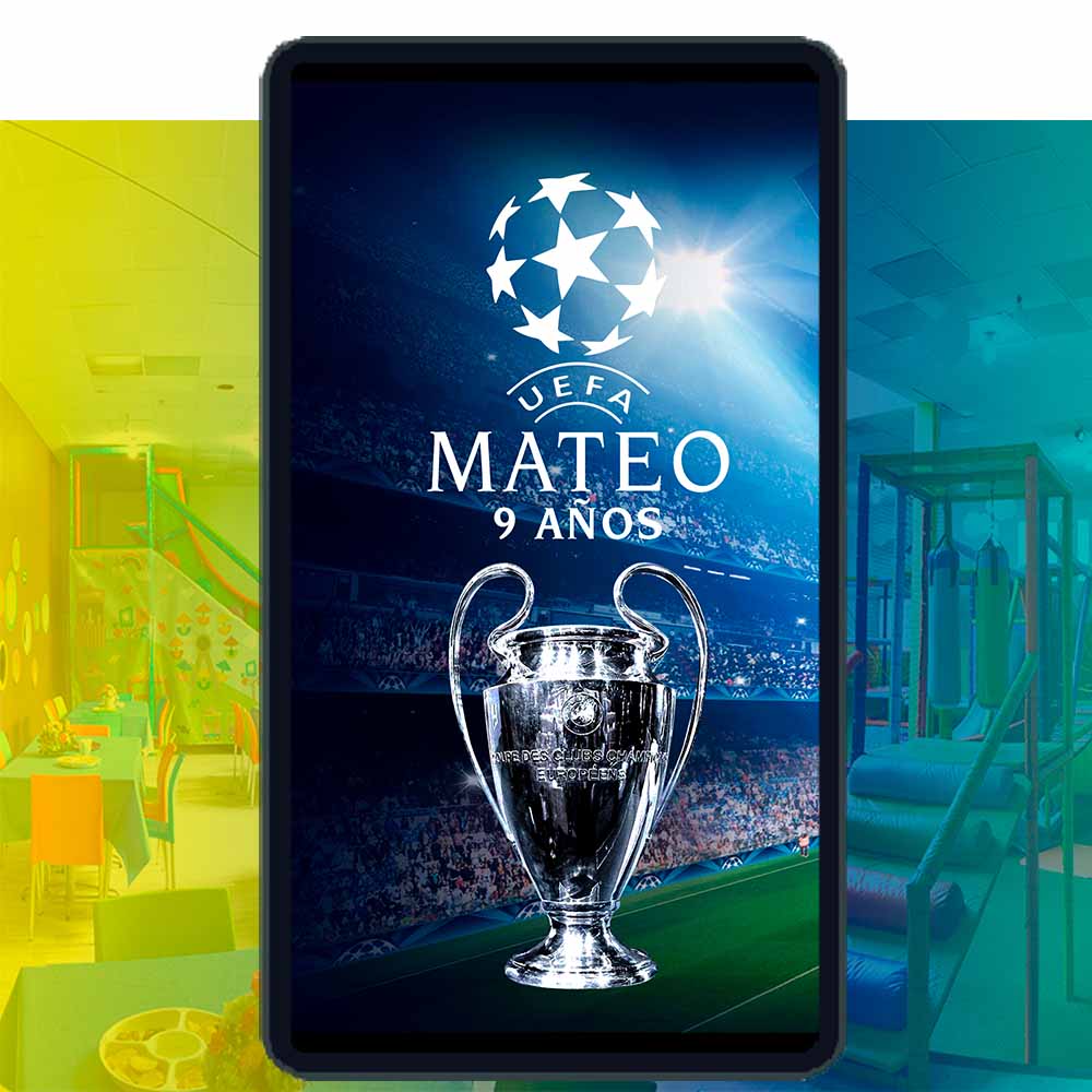 Es momento de sorprender a tus invitados con esta video invitación digital de champions league para cumpleaños, sin o con botones interactivos en la invitación digital.