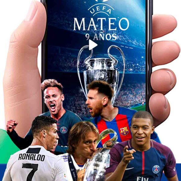 Es momento de sorprender a tus invitados con esta video invitación digital de champions league para cumpleaños, sin o con botones interactivos en la invitación digital.