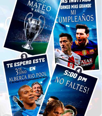 Es momento de sorprender a tus invitados con esta video invitación digital de champions league para cumpleaños, sin o con botones interactivos en la invitación digital.