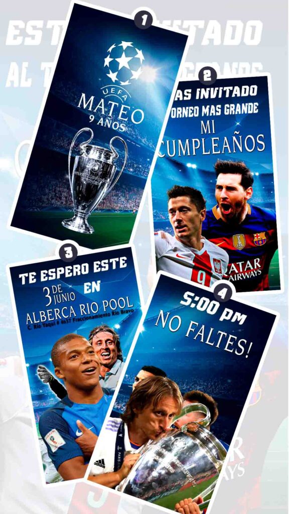 Es momento de sorprender a tus invitados con esta video invitación digital de champions league para cumpleaños, sin o con botones interactivos en la invitación digital.