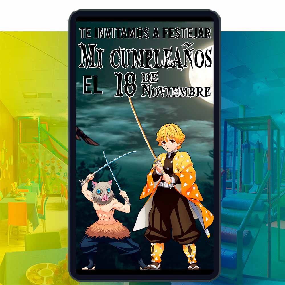 Es momento de sorprender a tus invitados con esta video invitación digital de demon slayer para cumpleaños, sin o con botones interactivos en la invitación digital.