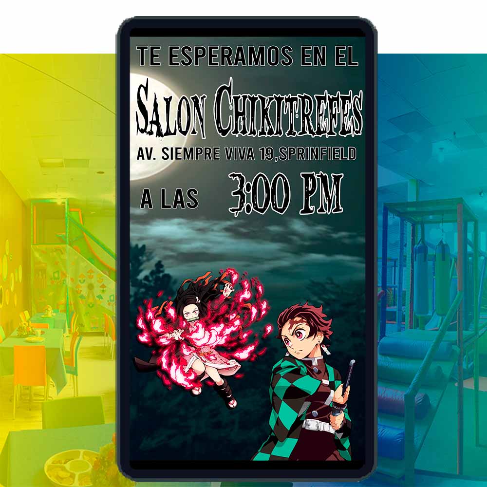 Es momento de sorprender a tus invitados con esta video invitación digital de demon slayer para cumpleaños, sin o con botones interactivos en la invitación digital.
