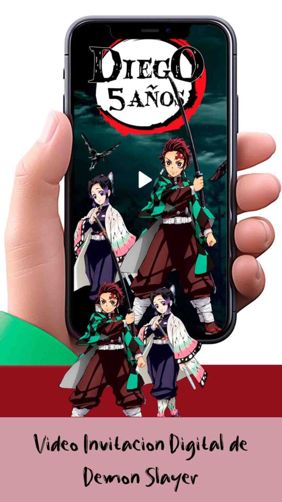 Es momento de sorprender a tus invitados con esta video invitación digital de demon slayer para cumpleaños, sin o con botones interactivos en la invitación digital.