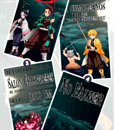 Es momento de sorprender a tus invitados con esta video invitación digital de demon slayer para cumpleaños, sin o con botones interactivos en la invitación digital.