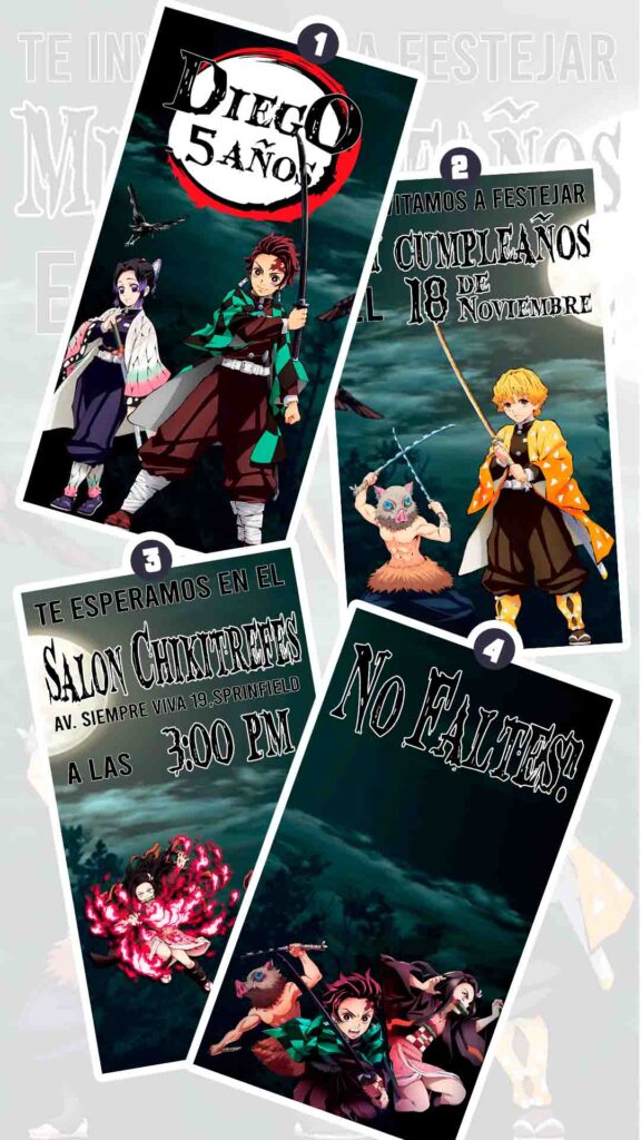 Es momento de sorprender a tus invitados con esta video invitación digital de demon slayer para cumpleaños, sin o con botones interactivos en la invitación digital.