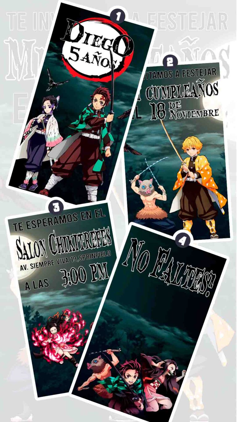 Es momento de sorprender a tus invitados con esta video invitación digital de demon slayer para cumpleaños, sin o con botones interactivos en la invitación digital.