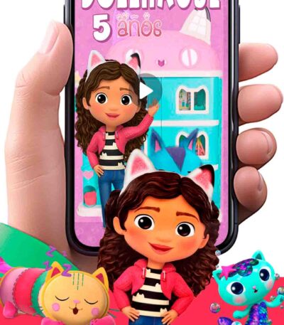 Es momento de sorprender a tus invitados con esta video invitación digital de la casa de muñecas de Gabby para cumpleaños, sin o con botones interactivos en la invitación digital.