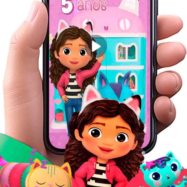 Es momento de sorprender a tus invitados con esta video invitación digital de la casa de muñecas de Gabby para cumpleaños, sin o con botones interactivos en la invitación digital.