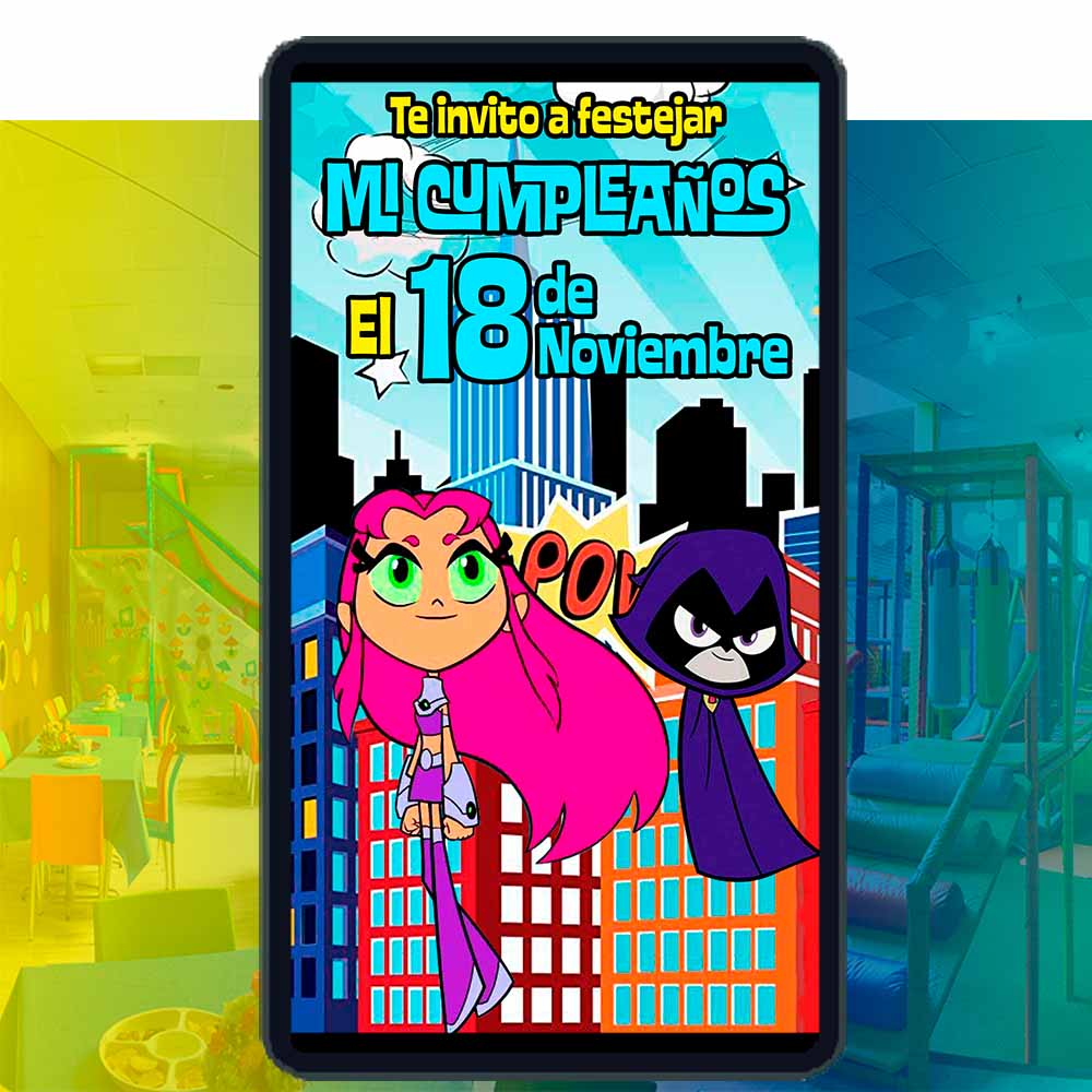 Es momento de sorprender a tus invitados con esta video invitación digital de jóvenes titanes para cumpleaños, sin o con botones interactivos en la invitación digital.