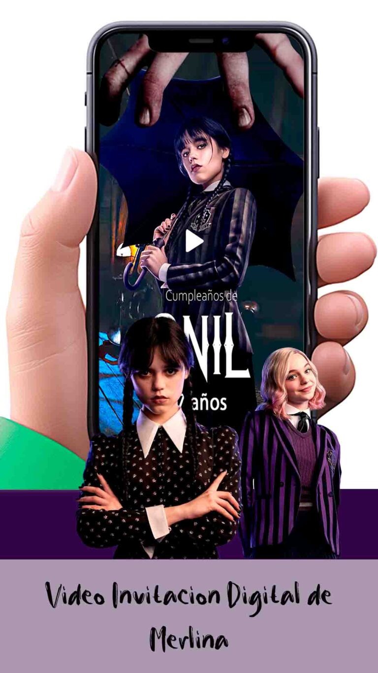 Es momento de sorprender a tus invitados con esta video invitación digital de merlina para cumpleaños, sin o con botones interactivos en la invitación digital.