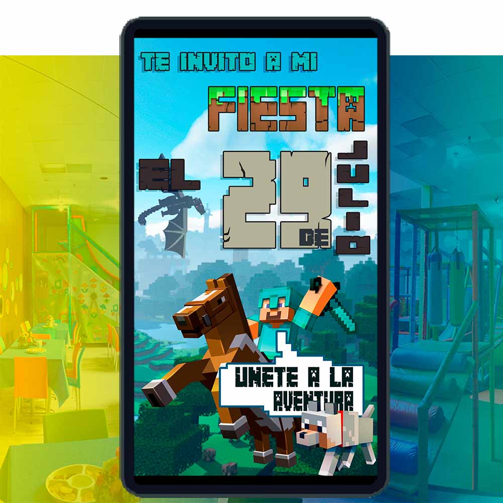 Es momento de sorprender a tus invitados con esta video invitación digital de minecraft para cumpleaños, sin o con botones interactivos en la invitación digital.