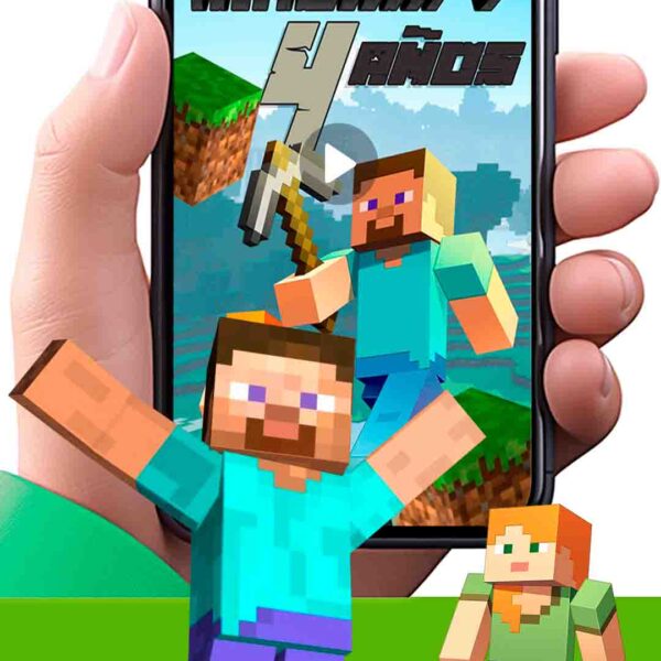 Es momento de sorprender a tus invitados con esta video invitación digital de minecraft para cumpleaños, sin o con botones interactivos en la invitación digital.