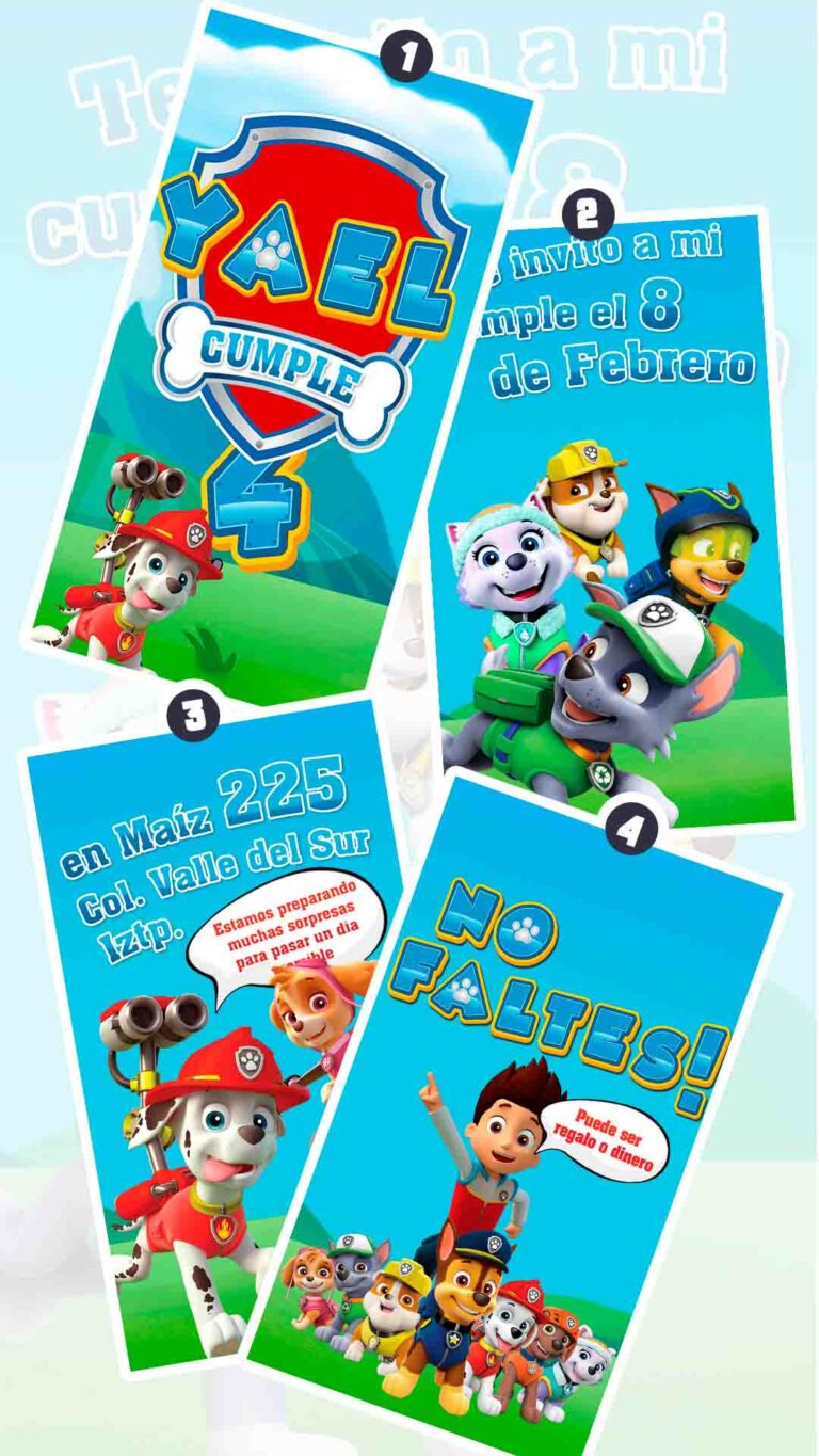 Es momento de sorprender a tus invitados con esta video invitación digital web de paw patrol niño para cumpleaños, sin o con botones interactivos en la invitación digital.