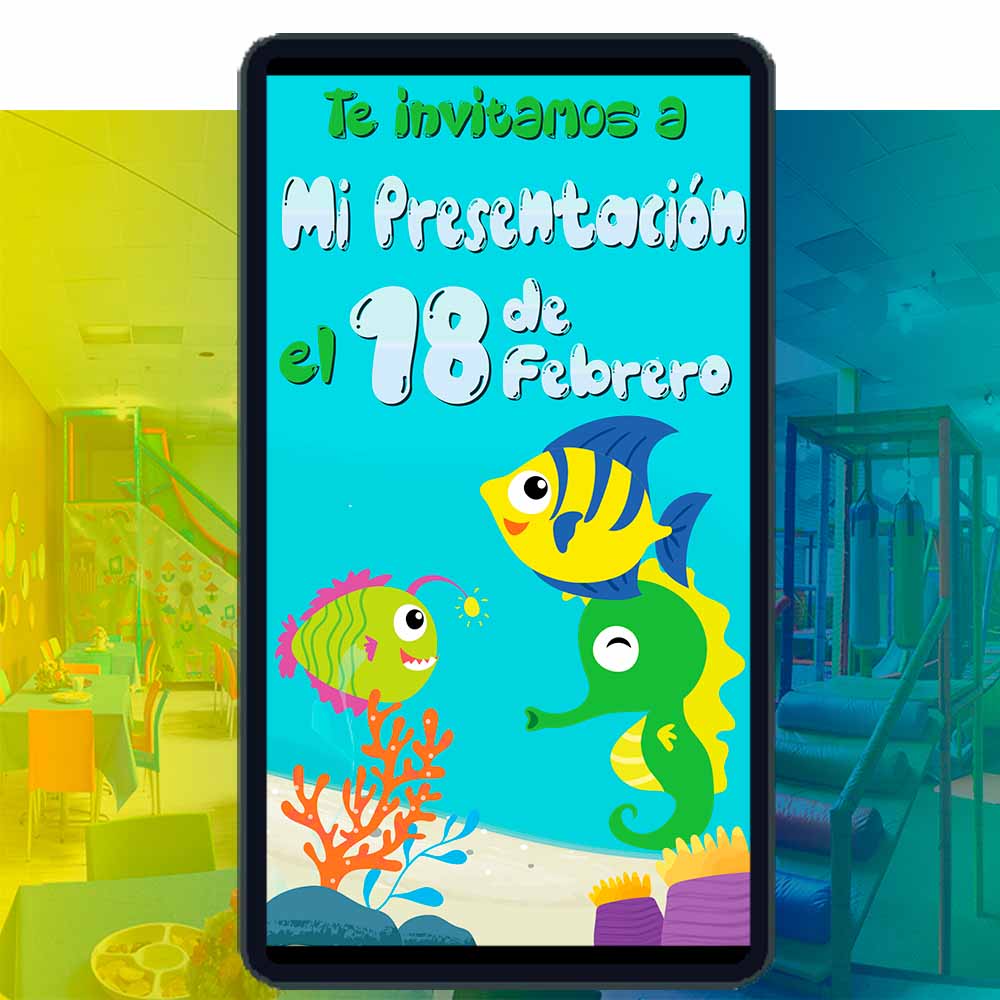 Es momento de sorprender a tus invitados con esta video invitación digital de animales de animales marinos bebés para cumpleaños, sin o con botones interactivos en la invitación digital.