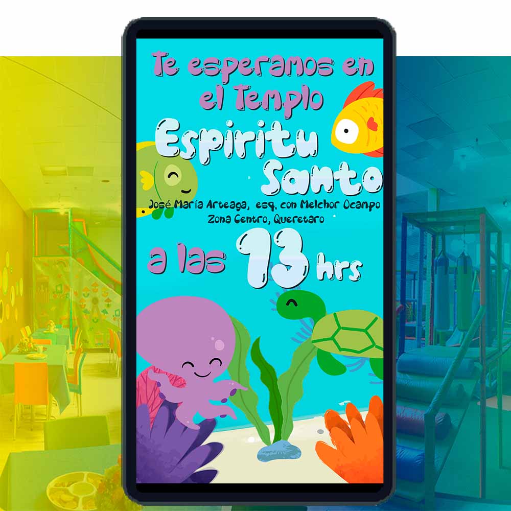 Es momento de sorprender a tus invitados con esta video invitación digital de animales de animales marinos bebés para cumpleaños, sin o con botones interactivos en la invitación digital.