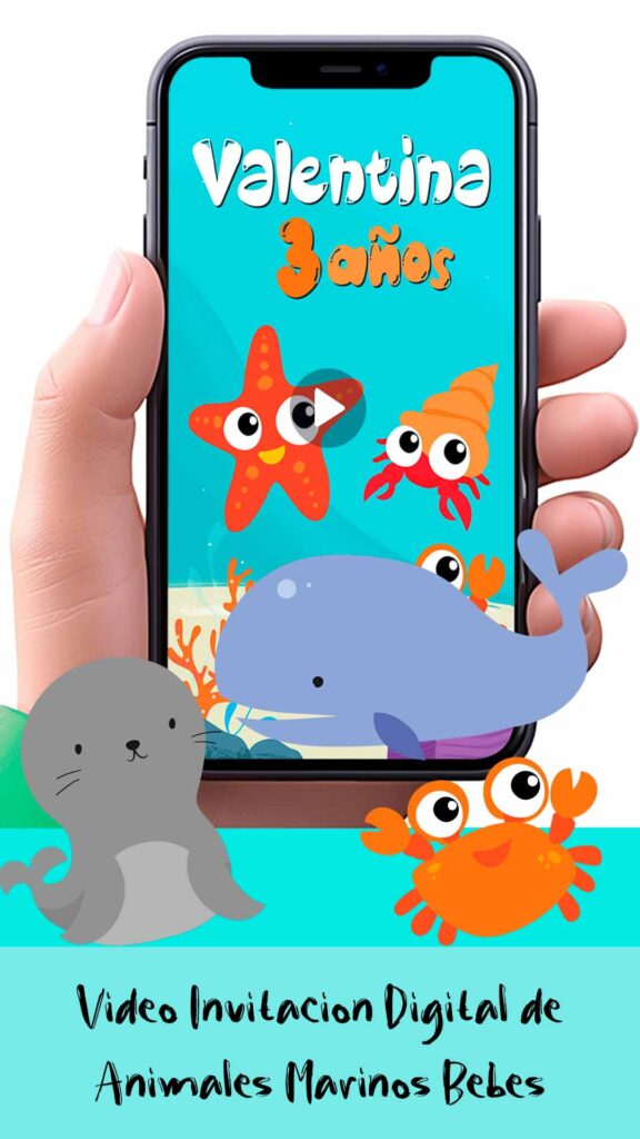 Es momento de sorprender a tus invitados con esta video invitación digital de animales de animales marinos bebés para cumpleaños, sin o con botones interactivos en la invitación digital.