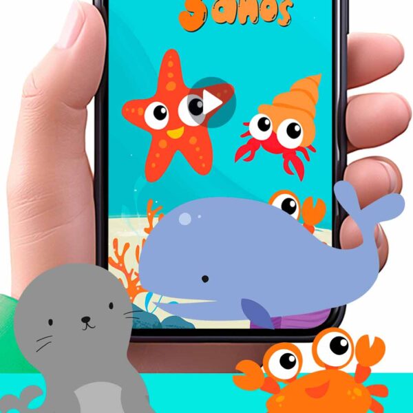 Es momento de sorprender a tus invitados con esta video invitación digital de animales de animales marinos bebés para cumpleaños, sin o con botones interactivos en la invitación digital.