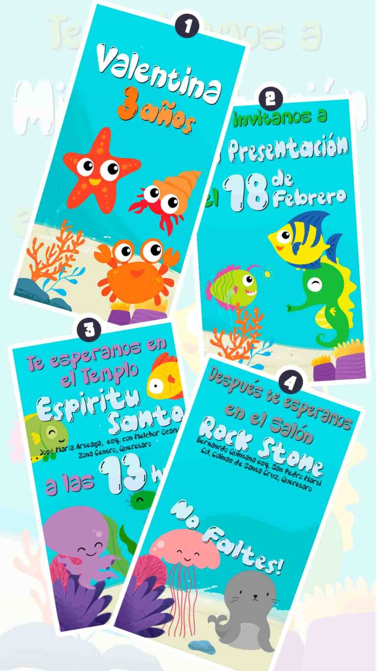Es momento de sorprender a tus invitados con esta video invitación digital de animales de animales marinos bebés para cumpleaños, sin o con botones interactivos en la invitación digital.
