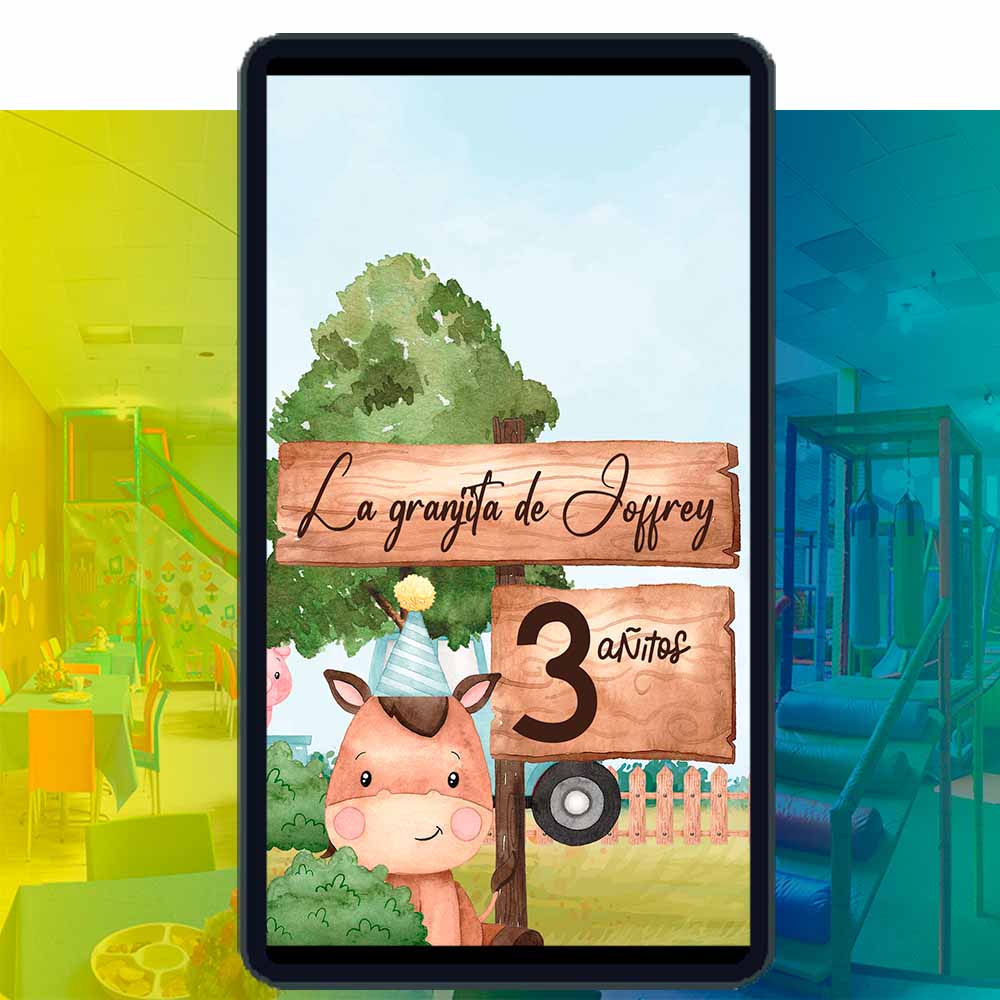 Es momento de sorprender a tus invitados con esta video invitación digital de animales de la granja niño para cumpleaños, sin o con botones interactivos en la invitación digital.