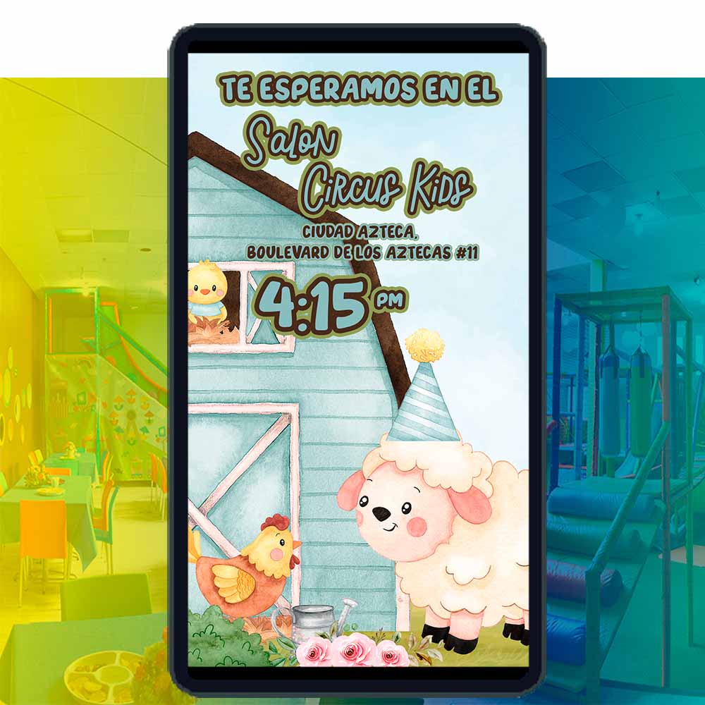 Es momento de sorprender a tus invitados con esta video invitación digital de animales de la granja niño para cumpleaños, sin o con botones interactivos en la invitación digital.