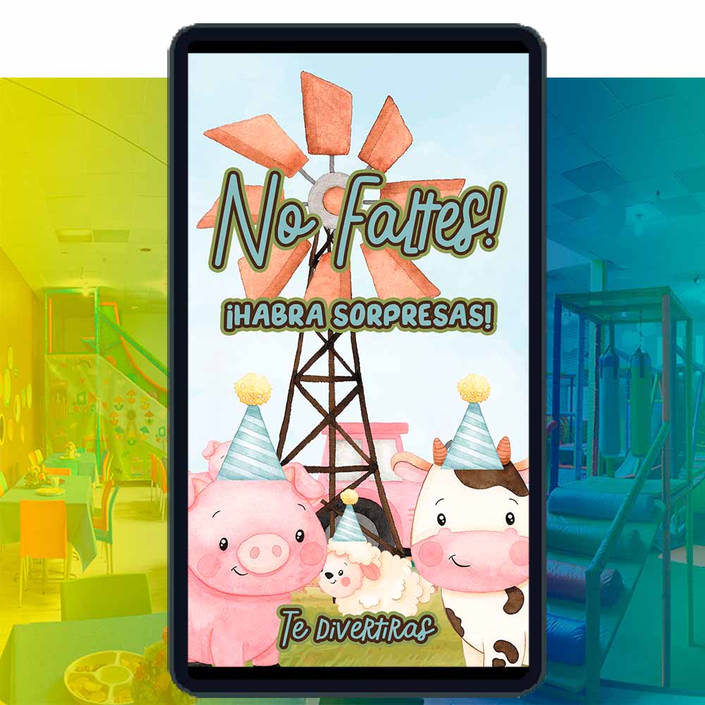 Es momento de sorprender a tus invitados con esta video invitación digital de animales de la granja niño para cumpleaños, sin o con botones interactivos en la invitación digital.