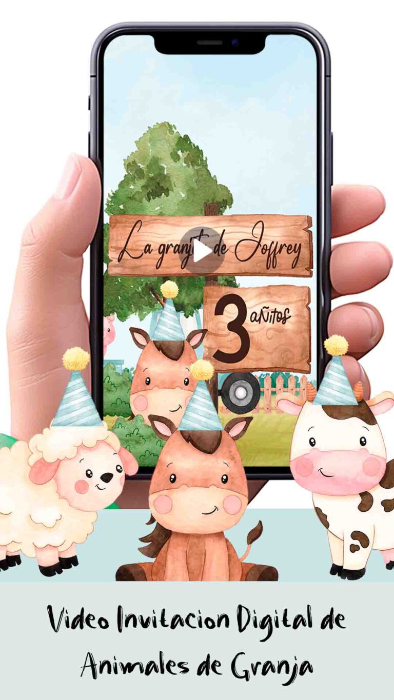 Es momento de sorprender a tus invitados con esta video invitación digital de animales de la granja niño para cumpleaños, sin o con botones interactivos en la invitación digital.