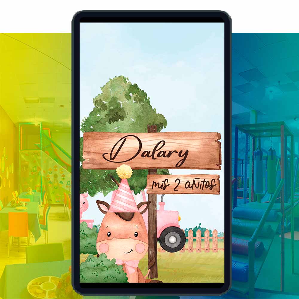 Es momento de sorprender a tus invitados con esta video invitación digital de animales de la granja rosa para cumpleaños, sin o con botones interactivos en la invitación digital.