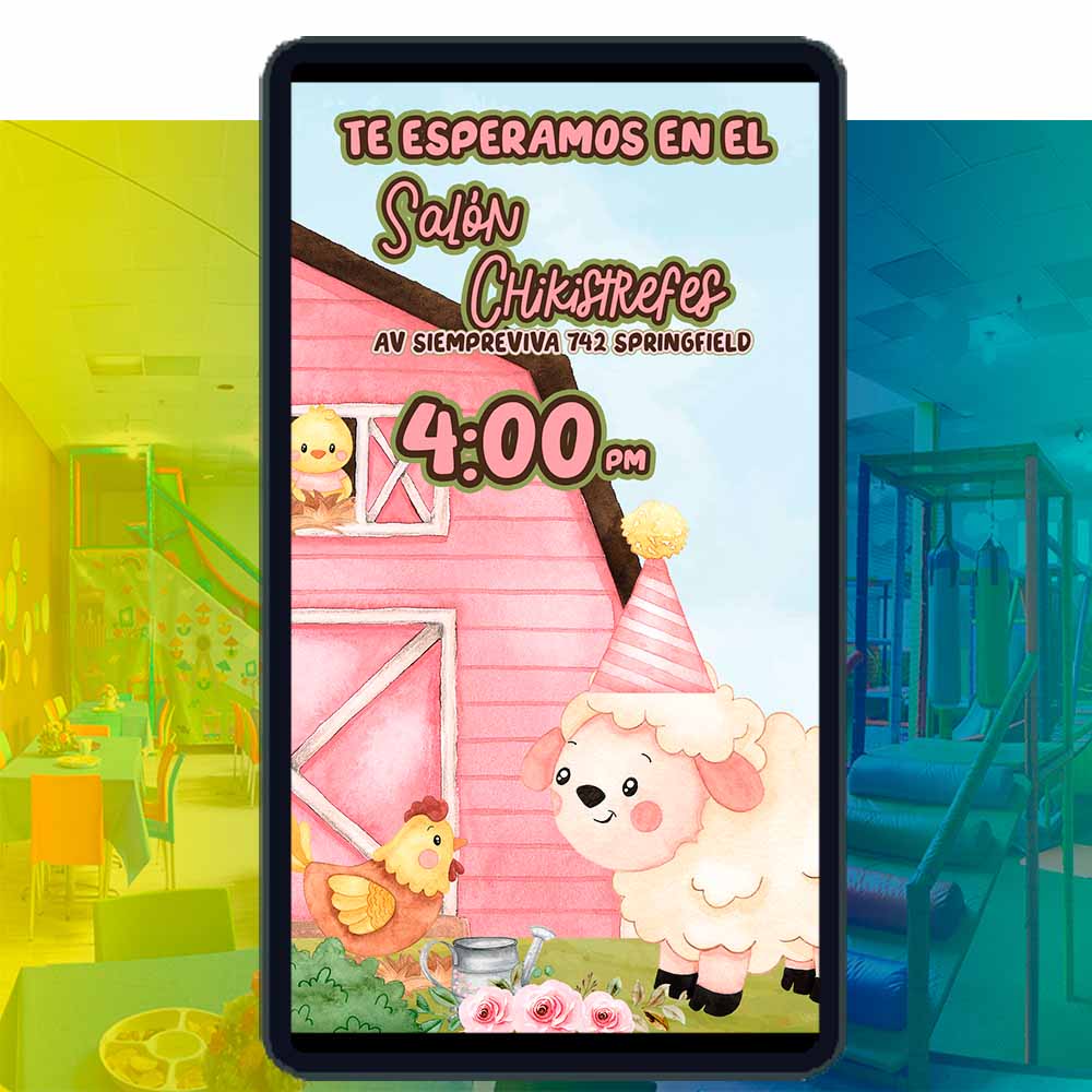 Es momento de sorprender a tus invitados con esta video invitación digital de animales de la granja rosa para cumpleaños, sin o con botones interactivos en la invitación digital.
