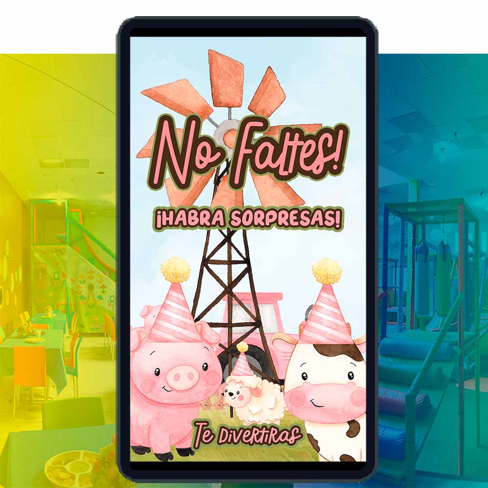 Es momento de sorprender a tus invitados con esta video invitación digital de animales de la granja rosa para cumpleaños, sin o con botones interactivos en la invitación digital.