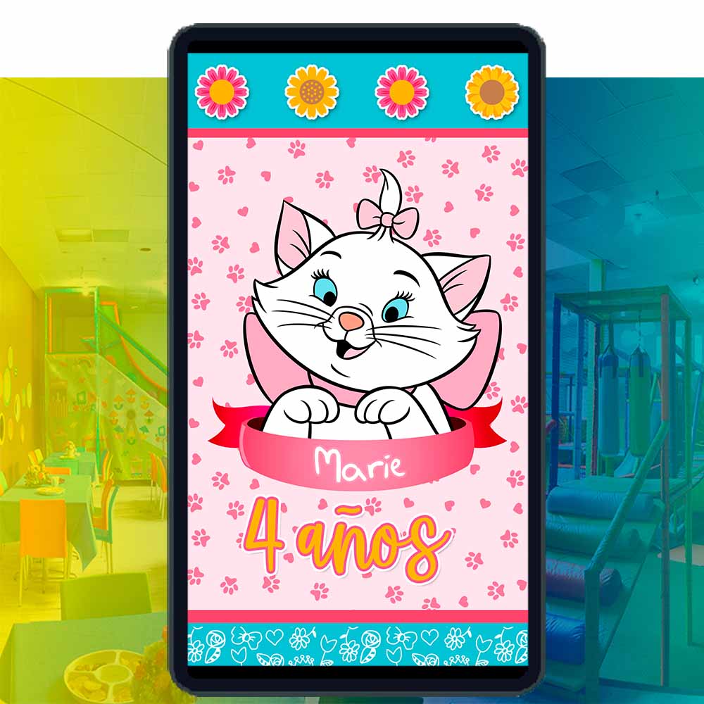 Es momento de sorprender a tus invitados con esta video invitación digital de marie aristogatos para cumpleaños, sin o con botones interactivos en la invitación digital.