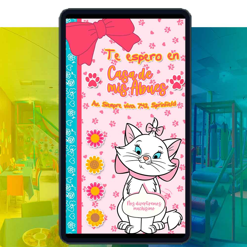 Es momento de sorprender a tus invitados con esta video invitación digital de marie aristogatos para cumpleaños, sin o con botones interactivos en la invitación digital.