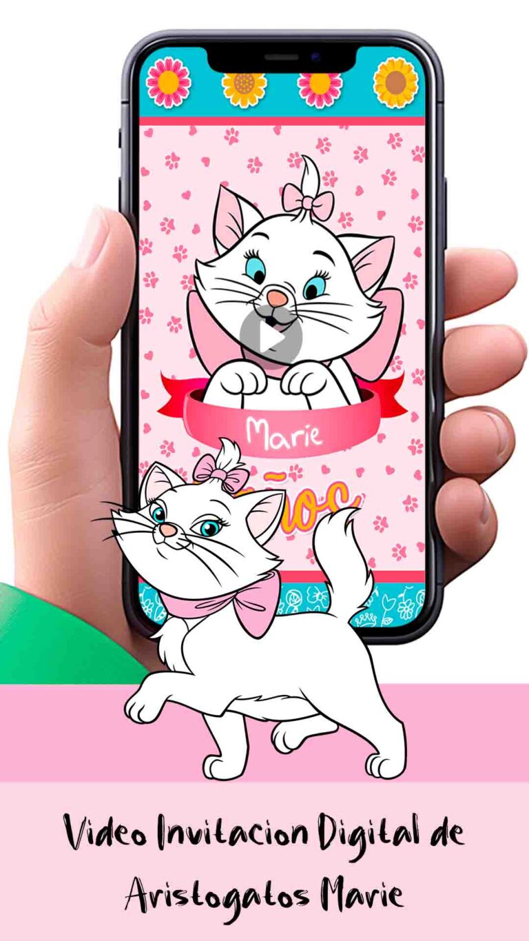 Es momento de sorprender a tus invitados con esta video invitación digital de marie aristogatos para cumpleaños, sin o con botones interactivos en la invitación digital.
