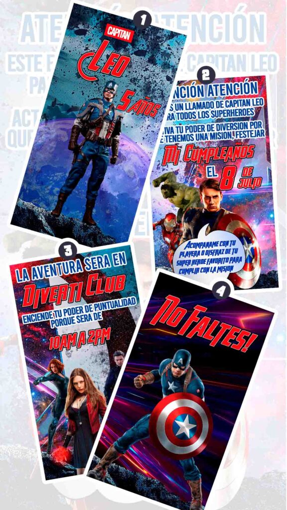 Es momento de sorprender a tus invitados con esta video invitación digital de avengers capitán américa para cumpleaños, sin o con botones interactivos en la invitación digital.