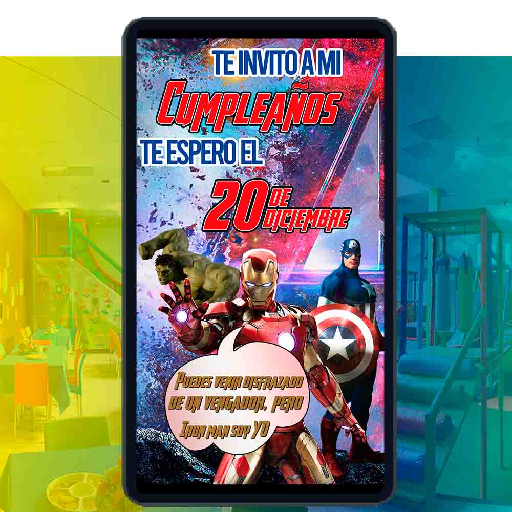 Es momento de sorprender a tus invitados con esta video invitación digital de iroman avengers para cumpleaños, sin o con botones interactivos en la invitación digital.