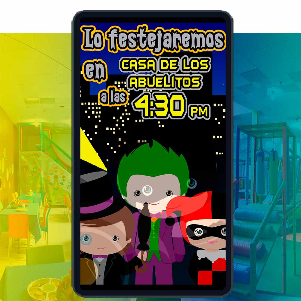 Es momento de sorprender a tus invitados con esta video invitación digital de batman niño para cumpleaños, sin o con botones interactivos en la invitación digital.