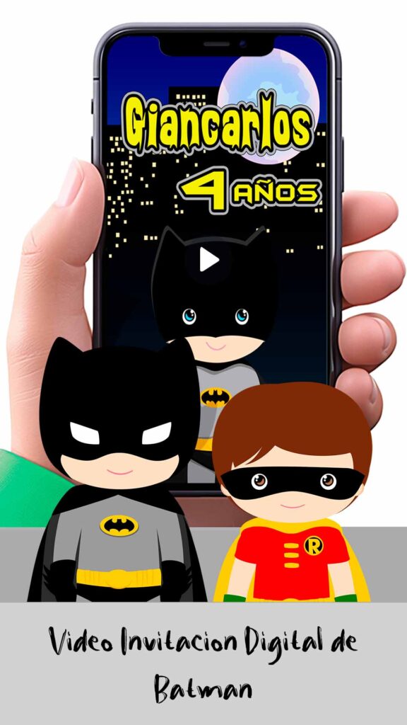 Es momento de sorprender a tus invitados con esta video invitación digital de batman niño para cumpleaños, sin o con botones interactivos en la invitación digital.