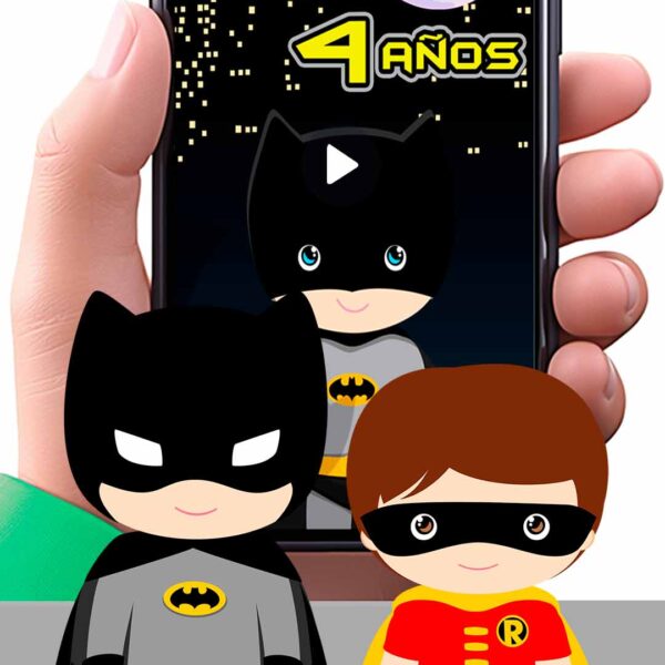 Es momento de sorprender a tus invitados con esta video invitación digital de batman niño para cumpleaños, sin o con botones interactivos en la invitación digital.