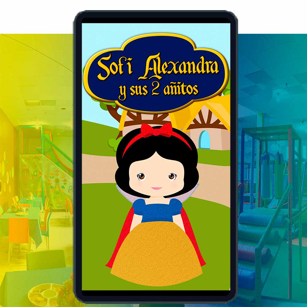 Es momento de sorprender a tus invitados con esta video invitación digital de blanca nieves niña para cumpleaños, sin o con botones interactivos en la invitación digital.