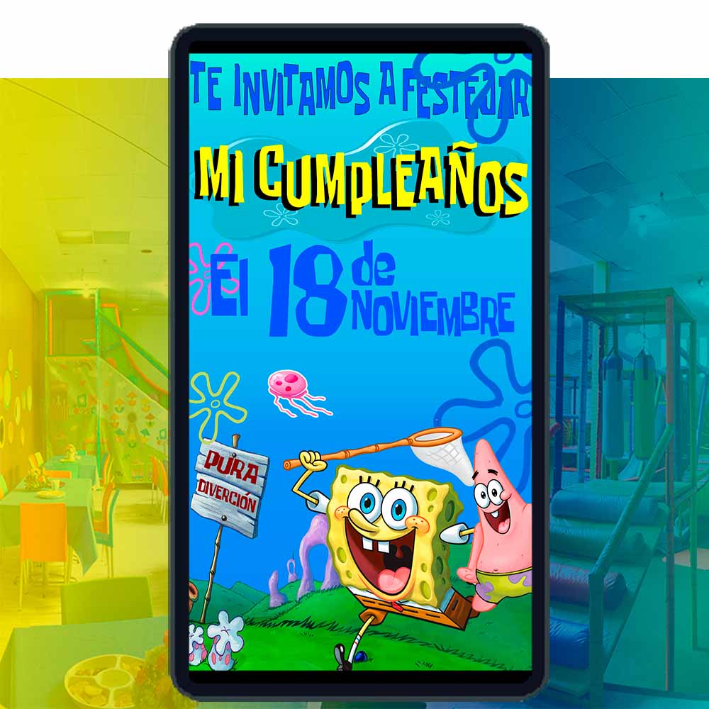Es momento de sorprender a tus invitados con esta video invitación digital de bob esponja para cumpleaños, sin o con botones interactivos en la invitación digital.